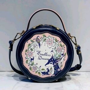 Flowers And Animals Graphic Colorblock Circle Bag